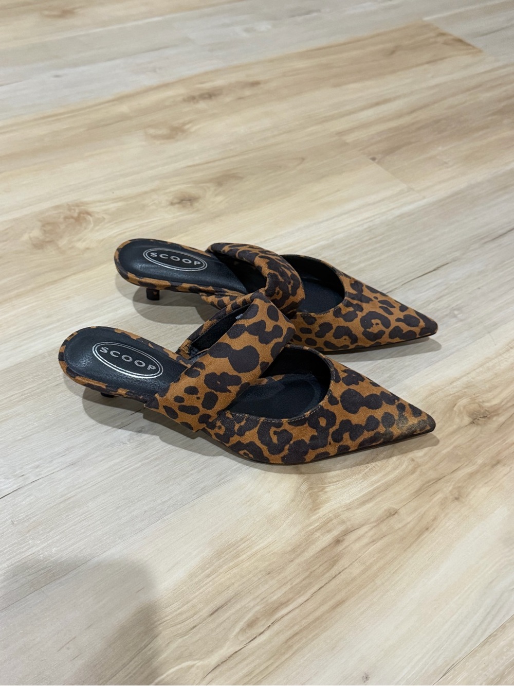 Leopard Print Pointed Toe Mule - Brown